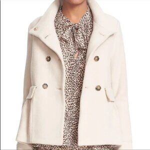 Joie Yara Wool Peacoat Peplum New Cream Ivory Beige M Military Officer Coat